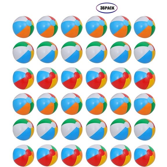 36 Pcs 10-Inch Rainbow Beach Balls Bulk, Inflatable Pool Party Toys for Summer Beach & Water Playing