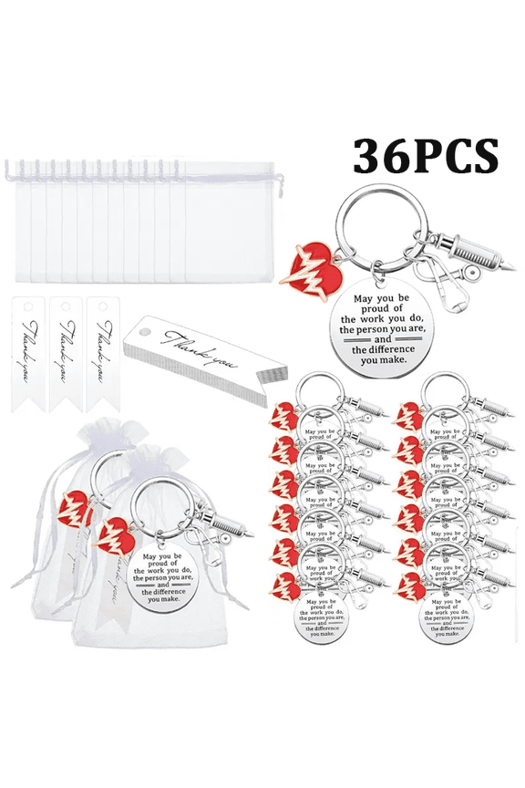 36 Pcs 12 Sets Nurse Keychain Gift Set with Organza Bags and Thank You Cards, Nurses Week Appreciation Party Favors for Doctors, Medical Students and Hospital Staff & Birthday & Graduation