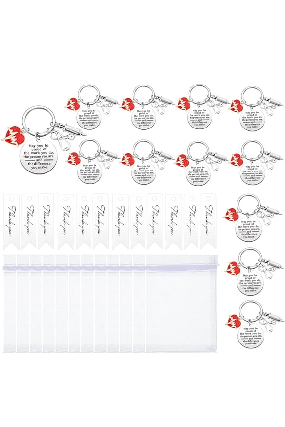 36 Pcs 12 Sets Nurse Keychain Gift Set with Organza Bags and Thank You Cards, Nurses Week Appreciation Party Favors for Doctors, Medical Students and Hospital Staff & Birthday & Graduation