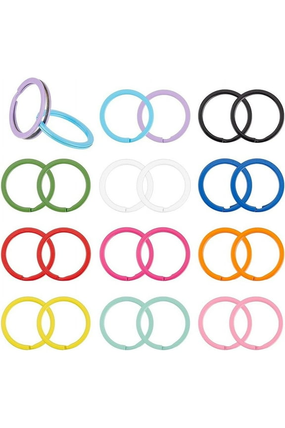 36 Pcs 12 Styles Painted Iron Key Rings Rainbow Round Metal Key Rings Metal Round Split Rings Coloured Flat Key Rings