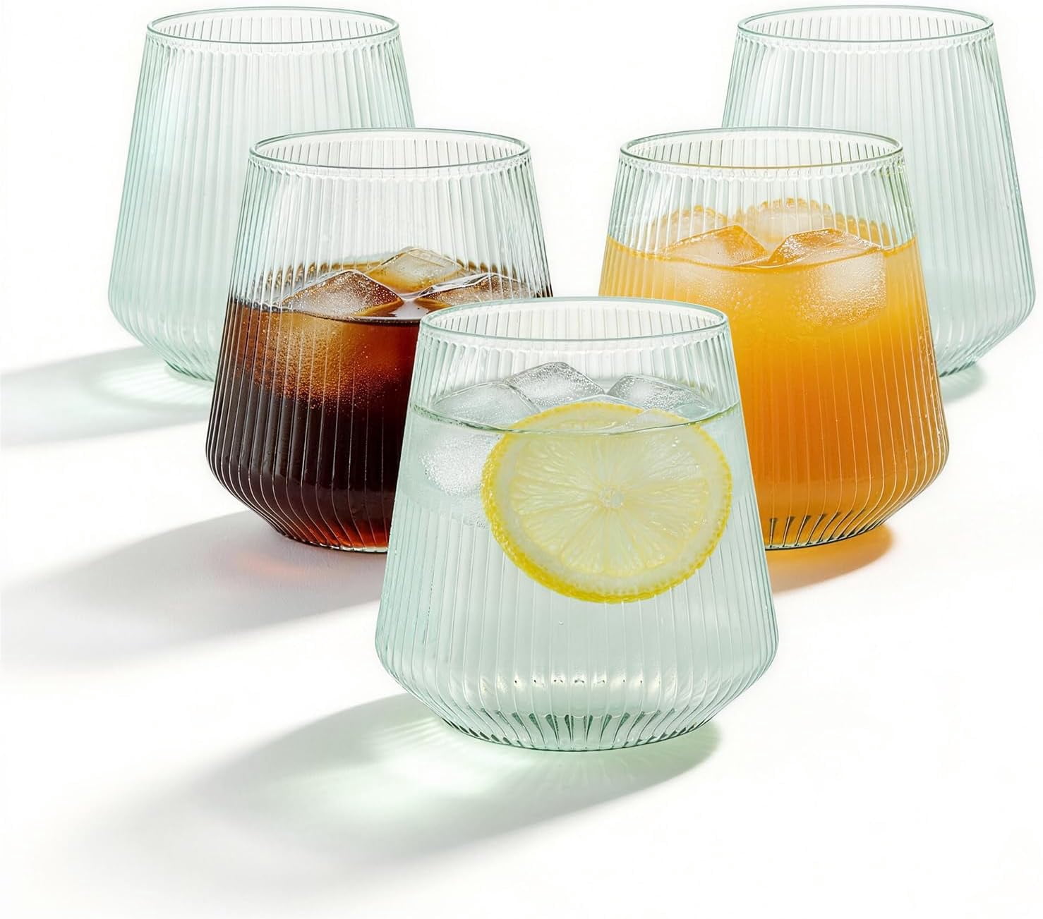 36 Pcs 12 oz Clear Ribbed Plastic Wine Glasses, Origami Ripple Disposable Champagne Flutes Elegant Whiskey Tumblers for Weddings, Bars, Parties and Daily Use