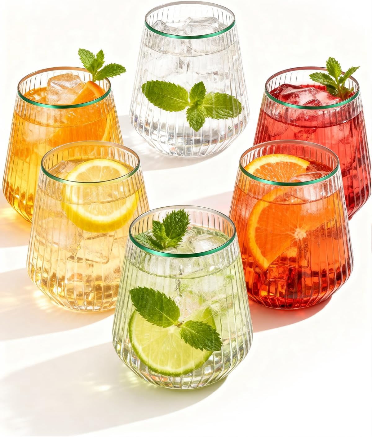 36 Pcs 12 oz Clear Ribbed Plastic Wine Glasses, Origami Ripple Disposable Champagne Flutes Elegant Whiskey Tumblers for Weddings, Bars, Parties and Daily Use
