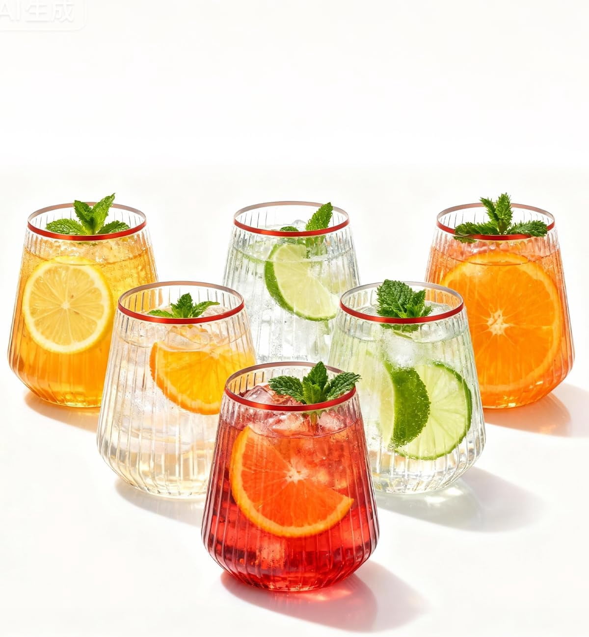 36 Pcs 12 oz Clear Ribbed Plastic Wine Glasses, Origami Ripple Disposable Champagne Flutes Elegant Whiskey Tumblers for Weddings, Bars, Parties and Daily Use