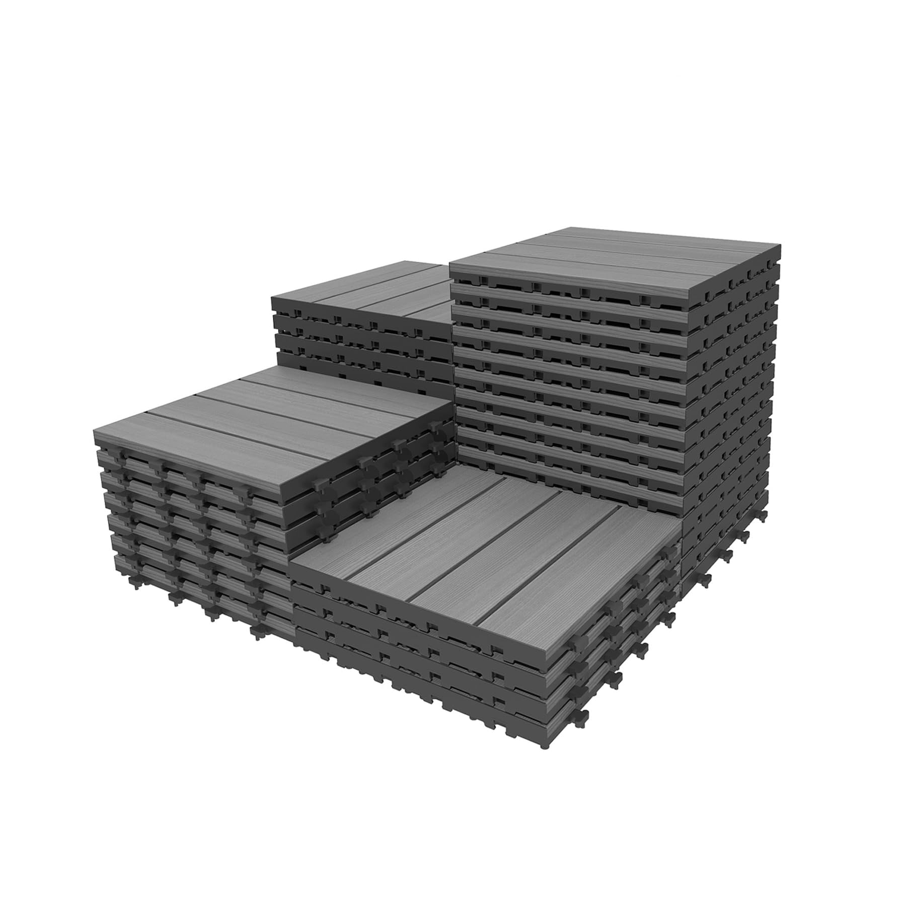 36 Pcs 12" x 12" Dark Gray HDPE Interlocking Deck Tiles, Waterproof All-Weather Outdoor Flooring with Wood Grain for Deck Garden Poolside