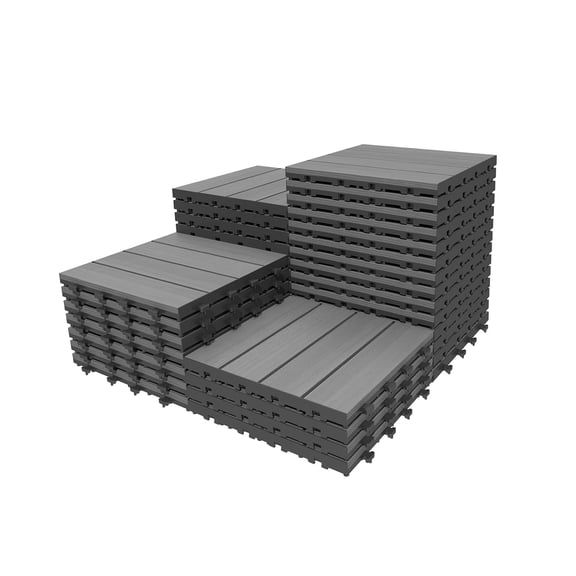 36 Pcs 12" x 12" Dark Gray HDPE Interlocking Deck Tiles, Waterproof All-Weather Outdoor Flooring with Wood Grain for Deck Garden Poolside