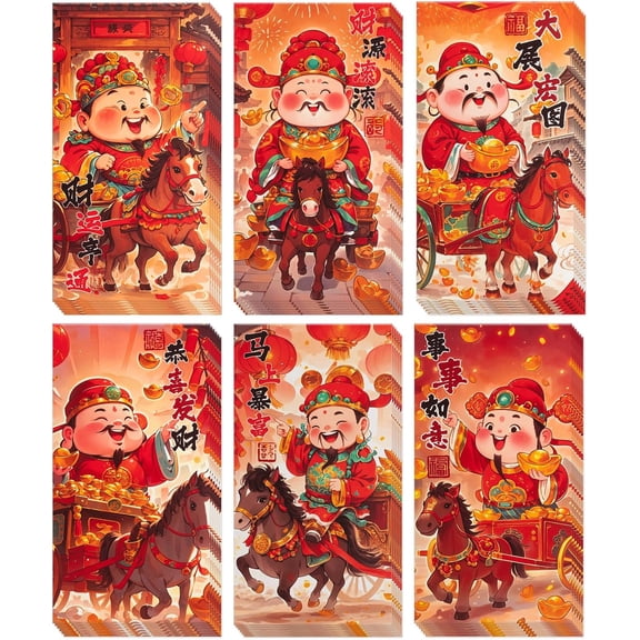36 Pcs 2026 Year of the Horse Red Envelopes, 6 Designs White Horse with Chinese Blessings, Large Lucky Money Envelopes for Lunar New Year, Spring Festival Gifts