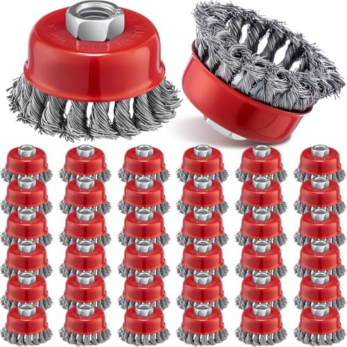 36 Pcs 3 Inch Wire Wheel Cup Brush with 5/8"-11 Threaded for 4 1/2 Angle Grinder Knotted Wire Cup Brush for Heavy Cleaning Rust Removal$$Tools & Hardware Other