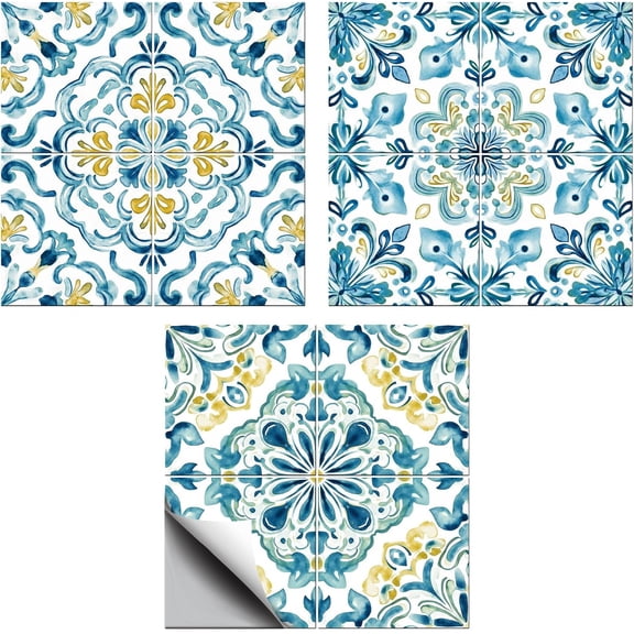 36 Pcs 3 Styles Cyan Mandala Peel and Stick Wallpaper Stick on Wallpaper Self Adhesive Tile Stickers Used for diy making