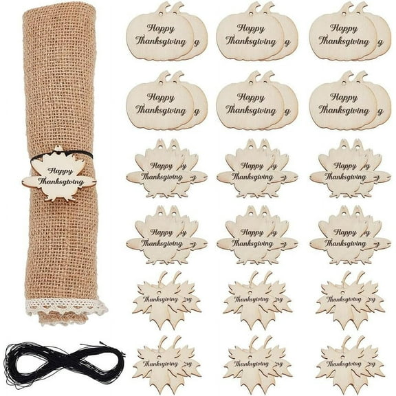 36 Pcs 3 Styles Thanksgiving Tree Ornaments Thanksgiving Wooden Hanging Ornaments Pumpkin Maple Leaf Turkey Wooden Cutouts for Fall Thanksgiving Home Office Tree Decorations