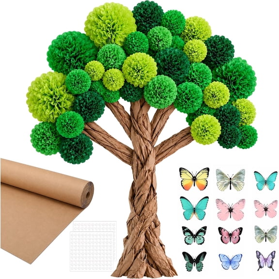 36 Pcs 3D Classroom Tree Bulletin Board Set, 105 Ft Large Kraft Craft Cardboard Tree with Artificial Butterfly, Back to School Bulletin Board Decorations for DIY School Chalkboards Room Wall Decor