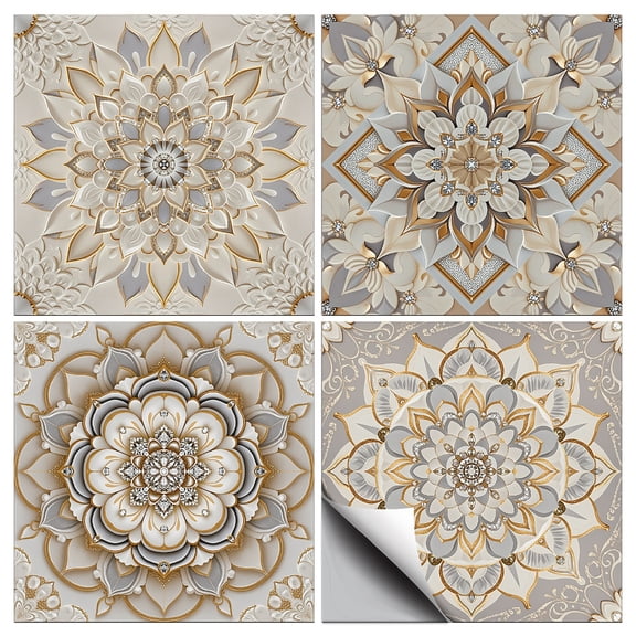 36 Pcs 4 Style Three-Dimensional Pattern Tile Stickers Mandala Geometric Peel and Stick Wall Tile Stickers Waterproof Self Adhesive Stick on Tiles Decals