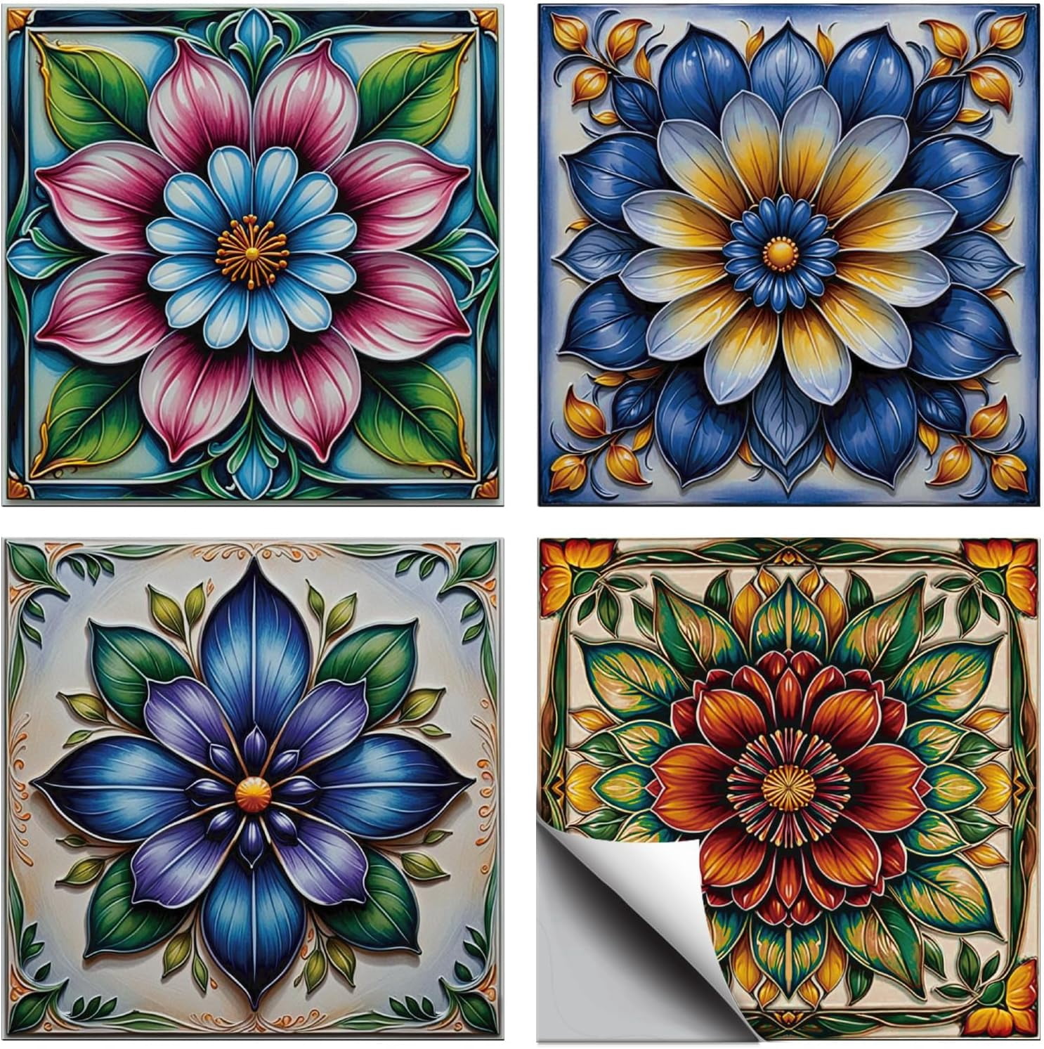 36 Pcs 4 Style Tile Stickers Imitation Relief Style Peel and Stick Wall ...