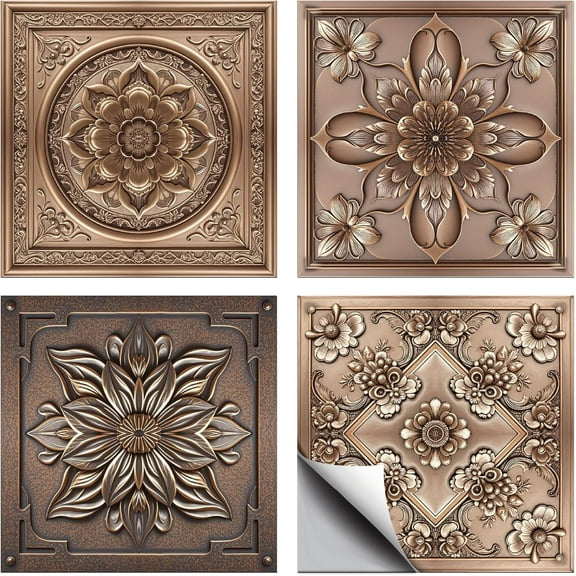 36 Pcs 4 Style Tile Stickers Moroccan Style Peel and Stick Wall Stickers Brown Flowers Waterproof Self Adhesive Stick on Tiles Decals for DIY handcrafting