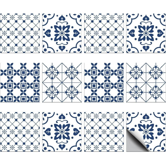 36 Pcs 4 Style Tile Stickers Spanish Portuguese Style Peel and Stick Wall Tile Stickers Geometric Patterns Waterproof Self Adhesive Stick on Tiles Decals