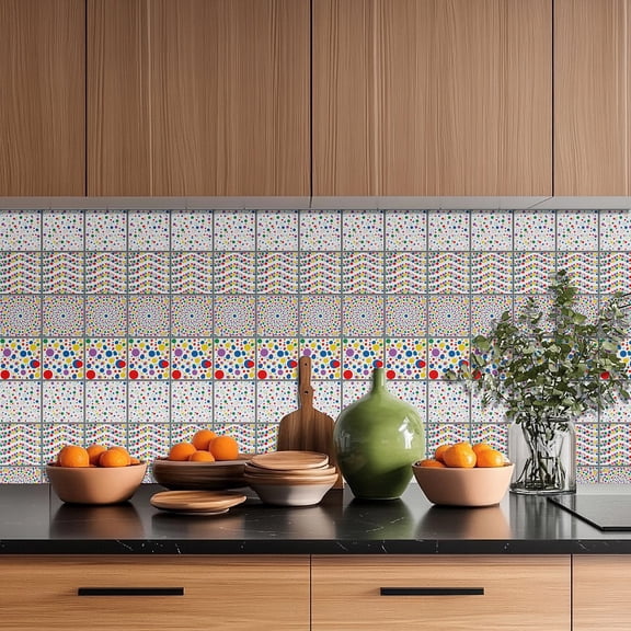 36 Pcs 4 Style Wall Stickers Polka Dots Peel and Stick Wall Tile Sticker Colorful Wave Dot Pattern Waterproof Self Adhesive Stick on Tile Decals