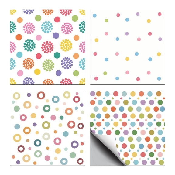 36 Pcs 4 Style Wall Stickers Polka Dots Peel and Stick Wall Tile Sticker Rainbow Dots Waterproof Self Adhesive Stick on Tile Decals