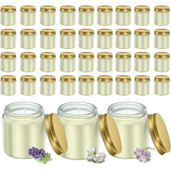 36 Pcs 4oz Mini Mason Jar Candles Small Scented Candles Bulk Aromatherapy Ideal Souvenir Favors for Wedding Birthday Party (Freesia, Lavender, Jasmine, Gold)