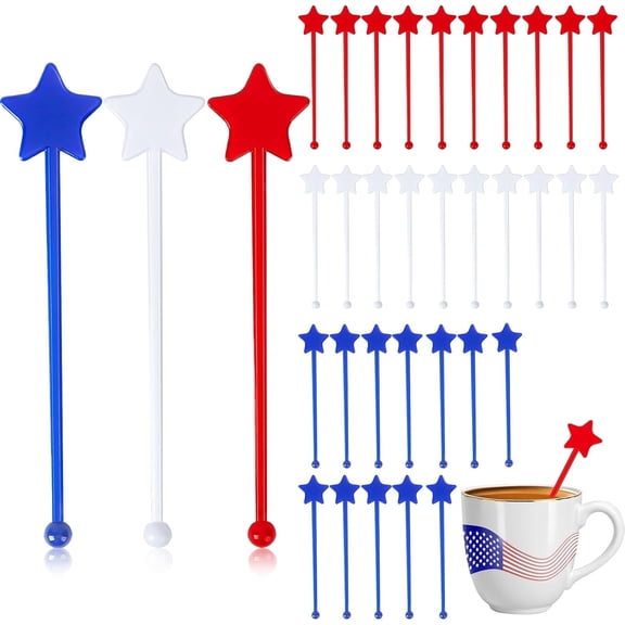 36 Pcs 4th of July Patriotic Cocktail Stirrers, Red White and Blue Drink Stirrers Plastic Swizzle Sticks Reusable Coffee Stirrers Stir Sticks for Fourth of July Independence Day Party Supplies