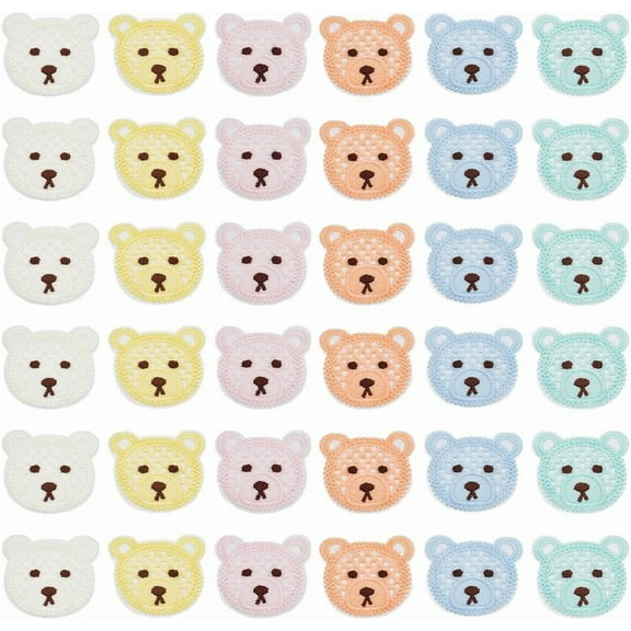 36 Pcs 6 Colors Crochet Bear Head Applique Patches 1.9x1.9inch Cartoon Animal Sew On Appliques Little Bear Crochet Knitted Patches Cute Bear Knitted Handmade Applique Patch for Clothing