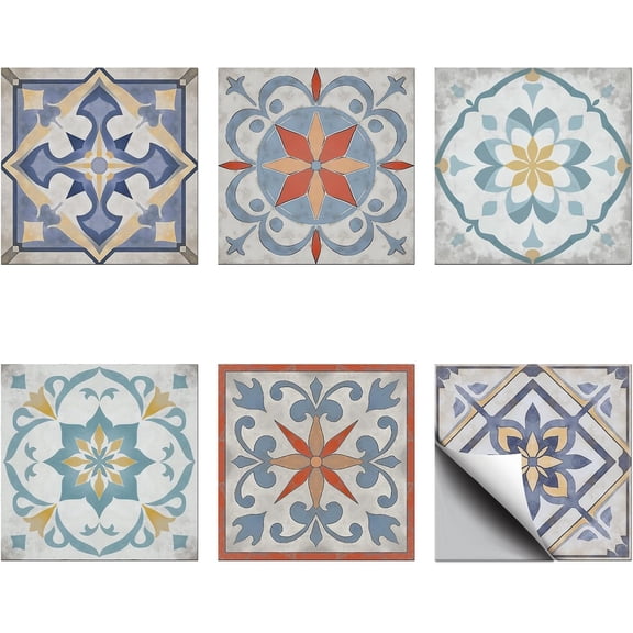 36 Pcs 6 Styles Grey Mandala Peel and Stick Wallpaper Stick on Wallpaper Self Adhesive Tile Stickers for Kitchen Bathroom Bedroom Wall Fireplace 3.9x3.9 Inch