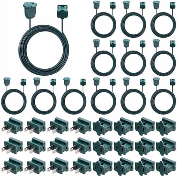 36 Pcs 6 ft Green Extension Cord 2 Prong Outdoor Extension Cord and Christmas Lighting Vampire Plug SPT-1 Male and Female Green Slip Plug for Christmas Holiday Party String Lights