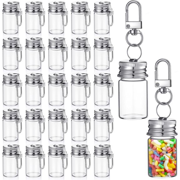 36 Pcs 7ml Small Glass Bottle Keychain Bulk Mini Seasoning Bottles Keychain with Aluminum Lid Tiny Glass Wishing Jars Message Potion Bottles for DIY Wedding Favors Home Crafts Travel Gifts