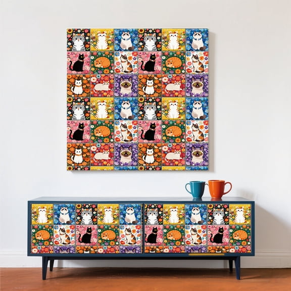 36 Pcs 9 Style Abstract Flowers Tile Stickers Cat Peel and Stick Wall Tile Stickers Waterproof Self Adhesive Animals Stick on Tiles Decals