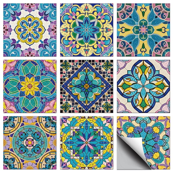 36 Pcs 9 Style Mosaic Art Tile Stickers Mandala Patterns Peel and Stick Wall Tile Stickers Waterproof Self Adhesive Stick on Tiles Decals