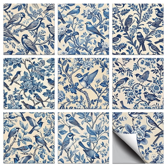 36 Pcs 9 Style Tile Stickers Retro Style Peel and Stick Wall Tile Stickers Flowers Waterproof Self Adhesive Stick on Tiles Decals