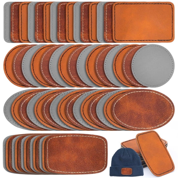 36 Pcs Adhesive Leather Hat Patches 3 Colors 4 Shapes Laser Engraving Friendly
