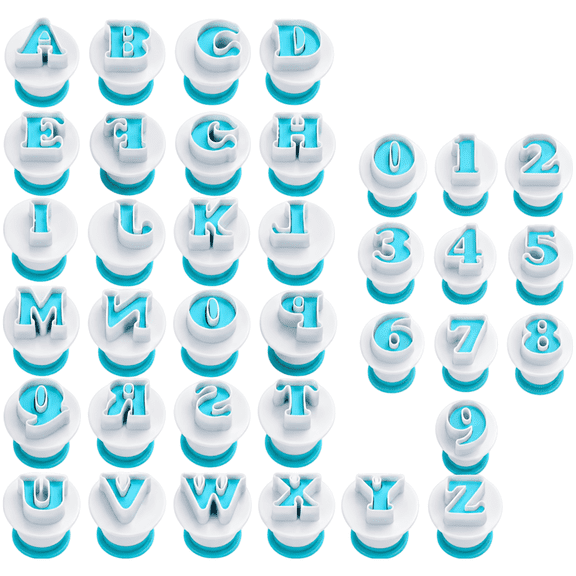 36 Pcs Alphabet Cookie Cutters, Number Cookie Cutters Set, 1.2 in（3 cm）, Plastic, Letter Fondant Cutters for Cakes Decoration, Blue