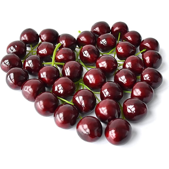 36 Pcs Artificial Lifelike Cherries Fake Cherry Simulation Fruit Ornament for Home Kitchen Wedding Party Decoration Photography Prop (Black)