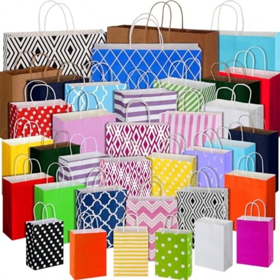 36 Pcs Assorted Sizes Gift Bags Bulk with Handle Assortment Different Size Paper Goodie Bag Paper Party Favor Bag for Wedding Shower Christmas Holiday 8.3 Small 10.2 Medium 12.6 Large