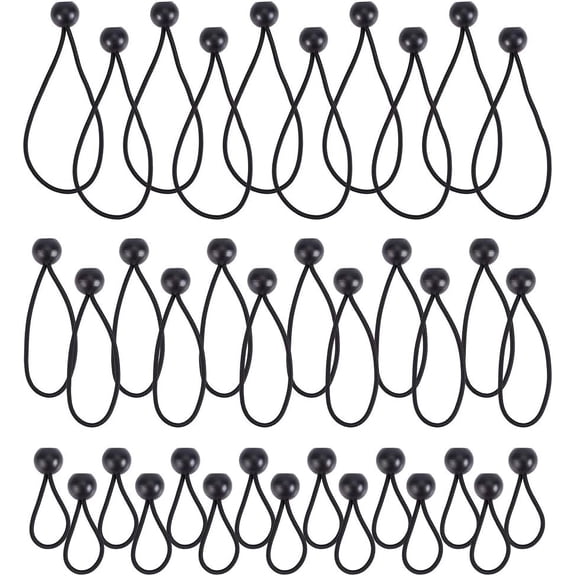 36 Pcs Ball Bungee Cords Black Bungee Cord Loop Straps with Plastic Balls Heavy Duty Elastic String for Canopy Tarp Camping Cargo Tent Black