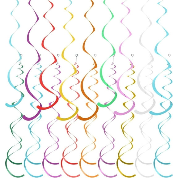 36 Pcs Birthday Party Hanging Decorations,6 Colors Spiral Ornaments,Window Swirl Dressing,Vortex Flower Streamer Ceiling Decorations,Iridescent Ceiling Swirl Foil Decoration Supplies