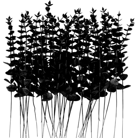 36 Pcs Black Eucalyptus Stems 15'' Faux Eucalyptus Leaves Artificial Flowers for Black Halloween Fake Branches Decor Wedding Bouquet Centerpiece Floral Arrangement Home Decoration