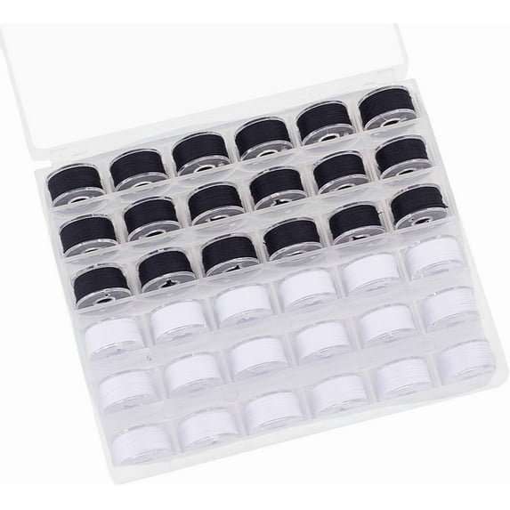 36 Pcs Black White Prewound Bobbin Thread Size A SA156 Polyester Sewing Thread Kits with Clear Grids Bobbins Box for Embroidery and Sewing Machine DIY Commercial Home Use