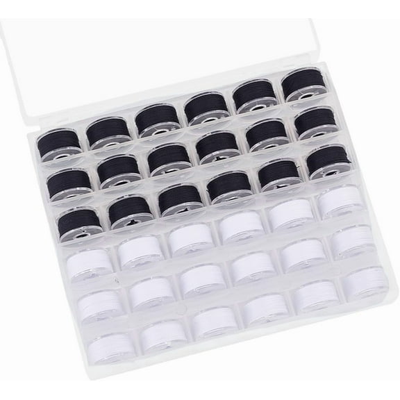 36 Pcs Black White Prewound Bobbin Thread Size A SA156 Polyester Sewing Thread Kits with Clear Grids Bobbins Box for Embroidery and Sewing Machine DIY Commercial Home Use