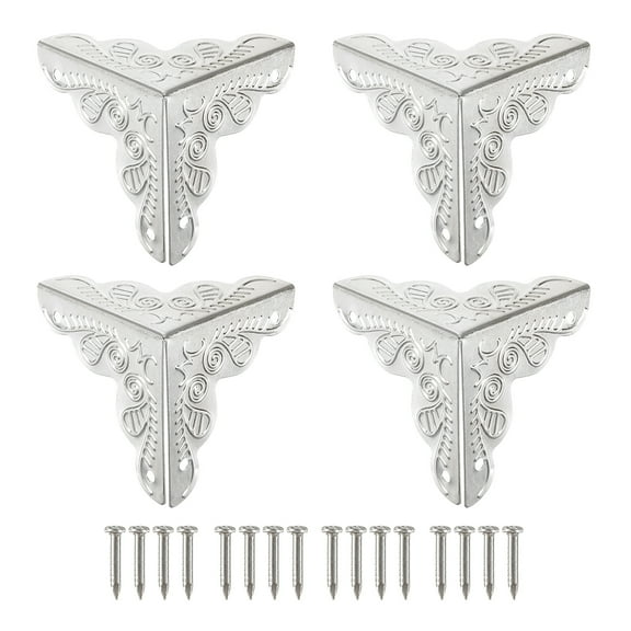 36 Pcs Box Edge Guard, 25mm Decorative Box Corner Cover, Vintage Stair Dust Corners with Screws, Silver
