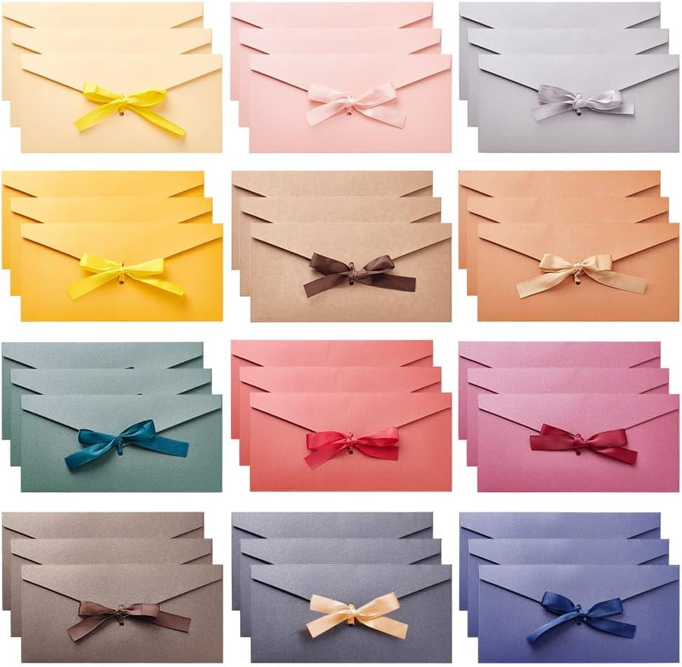 36 Pcs Business Gift Card Envelopes 8.6x4.3inch Pearlescent Colorful Envelopes Bowknot Greeting Card Envelopes for Greeting Card Business Card Birthday Invitations Letter Colorful