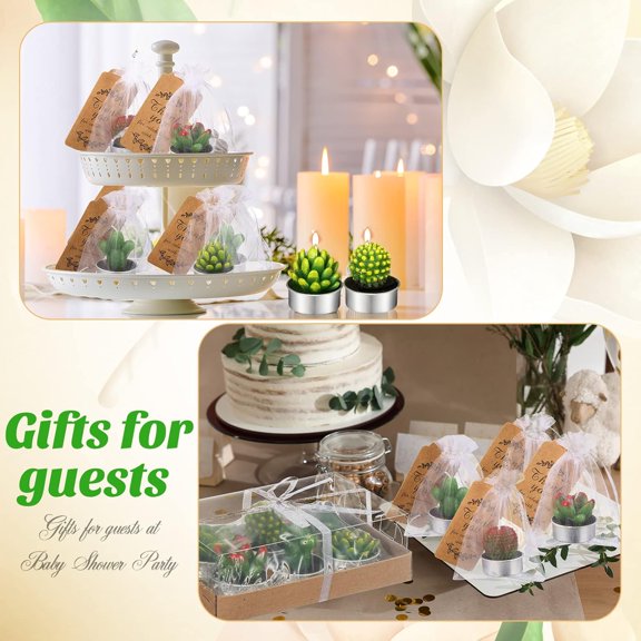 36 Pcs Cactus Succulent Tealight Candles with 36 Organza Gift Bags and 36 Thank You Card Tag Decorative Cute Candles Gifts for Birthday Wedding Christmas Party Home Decor