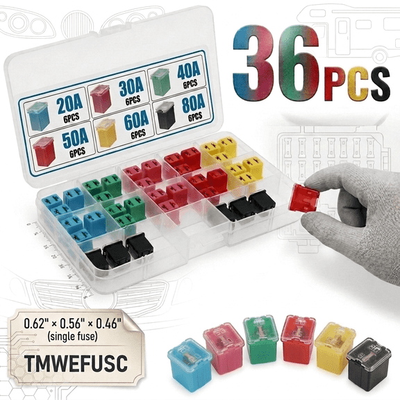 Wakehye 36 Pcs Car Fuse Assortment Kit Copper & Plastic 20-80A with Sturdy Box for Truck Car SUV Automotive Replacement