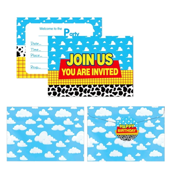36 Pcs Cartoon Sky Cloud Birthday Invitations, Anime Theme Birthday Party Invitations, Includes 12 invitation cards, 12 envelopes, and 12 stickers