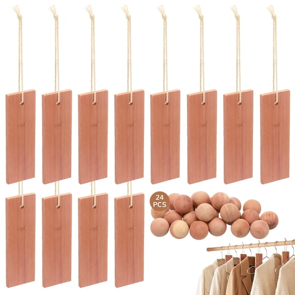 36 Pcs Cedar Blocks and Balls for Clothes Storage Aromatic Cedar Planks with Hanging Strings for Closets Drawers Storage Boxes