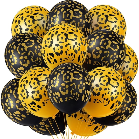36 Pcs Cheetah Balloons Leopard Print Balloons 12 Inch Spots Latex Leopard Jungle Animal Decorations for Cheetah Zoo Theme Birthday Party Supplies (Gold,Black)