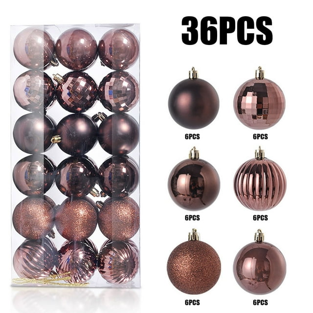 36 Pcs Christmas Ball Ornaments Brown Mini Shatterproof Christmas Tree
