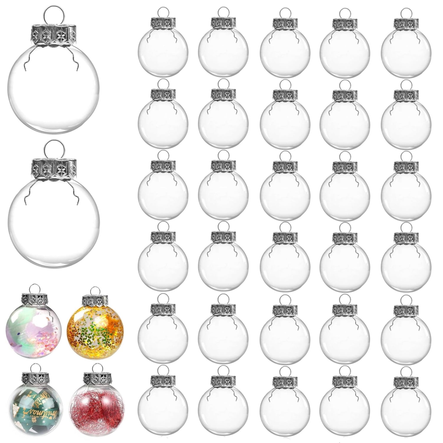 36 Pcs Clear Fillable Christmas Ornaments 2.36 inch Plastic Hanging Ornament Balls Transparent Shatterproof Xmas Decorative Balls Removable Top Round Balls for Christmas Tree Wedding Decor (60 mm)