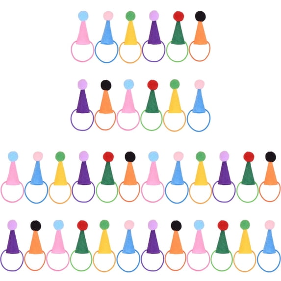 36 Pcs Colorful Mini Party Hats, 5.9X3.93X0.39" Cute Cone Hat with Pom Poms, Elastic Loop Decorative Topper, Festive Figurine Ornament, Cake Display Photo Prop, Multicolor Celebration Decoration