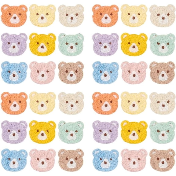 36 Pcs Crochet Bear Head Applique Patches 9 Colors Little Bear Head Crochet Knitted Cloth Appliques Bear's Head Sew On Patches Repair Patch DIY Craft