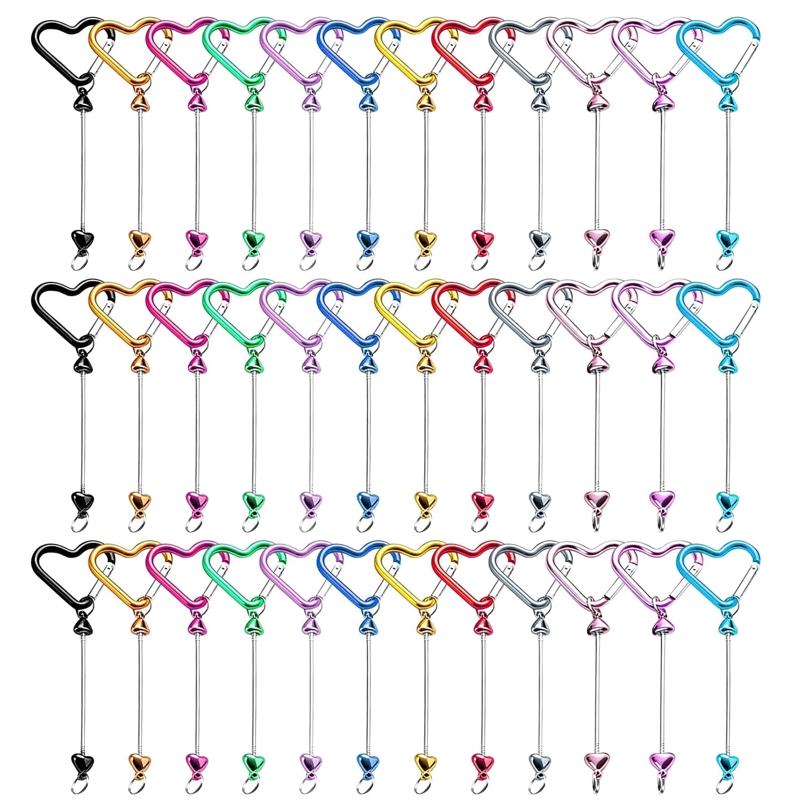 36 Pcs DIY Beadable Keychains Bulk, Heart Carabiner Metal Keychain Blanks in 12 Colors for Personalized Gifts & Craft Supplies